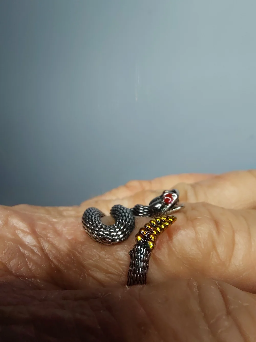 RATTLESNAKE With Ruby Eyes & Golden/Brass Rattler Faux Rubies